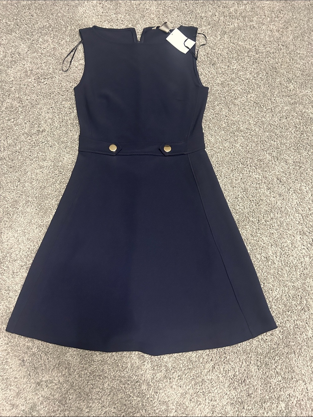 H&M Navy Sleeveless A-Line Dress with Gold Button Accents